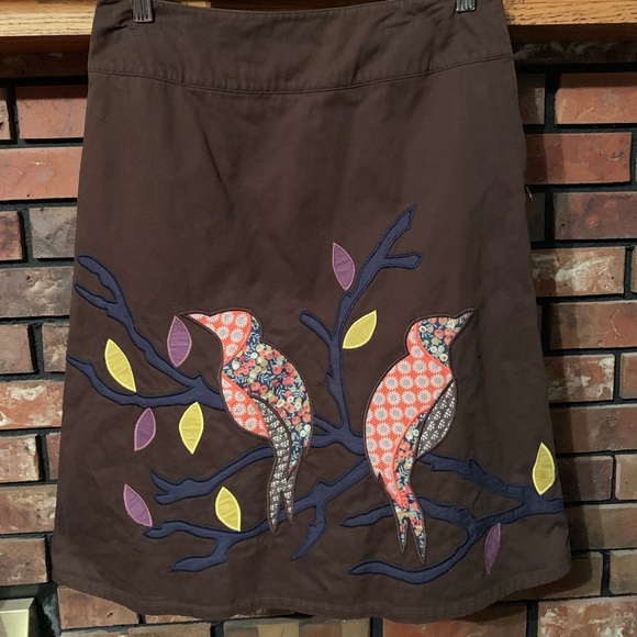 Boden brown skirt with bird & tree art - Picture 1 of 4